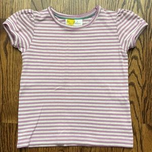 Mini Boden puff slv purp/white striped tee SZ 7-8